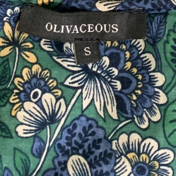 ANTHROPOLOGIE OLIVACEOUS WOMEN'S BLUE & GREEN MULTICOLOR BOHO RAW EDGE BLOUSE - Picture 4 of 7